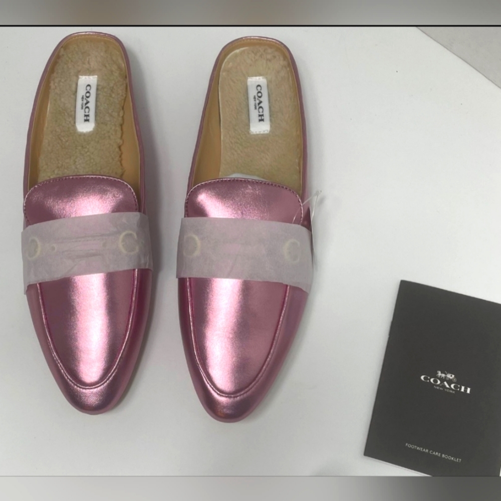 Coach Irene Shearling Metalic Pink Mules size 9